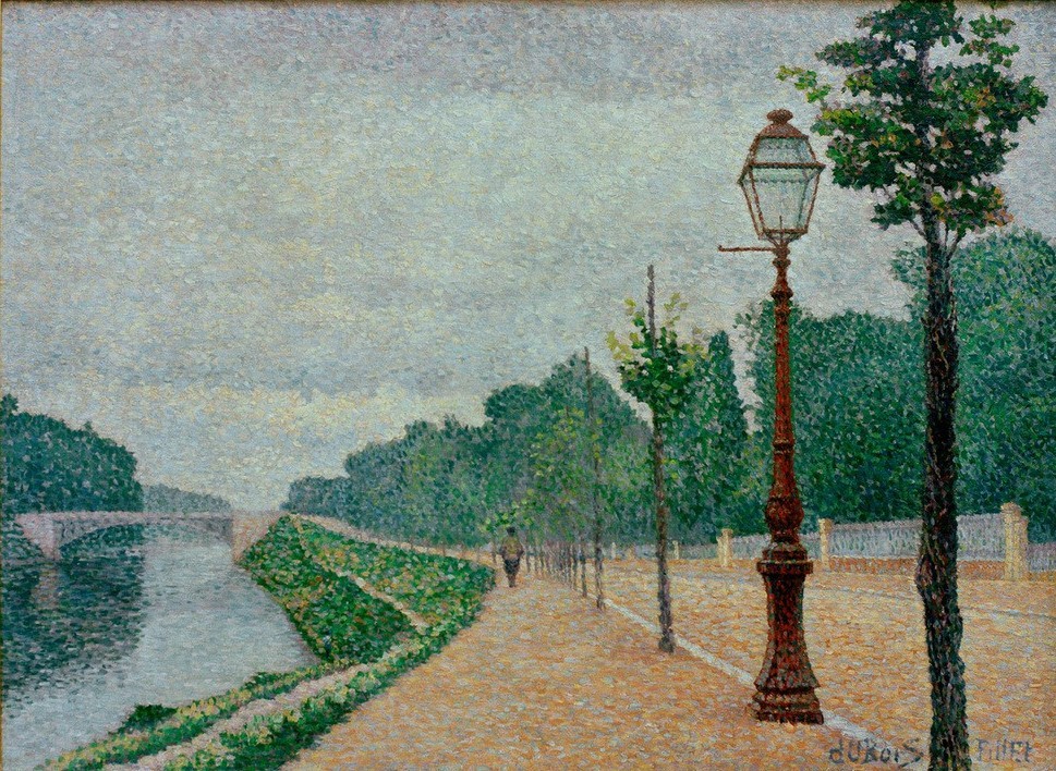 Albert Dubois-Pillet, Les bords de la Seine à Neuilly  (Fluss, Frankreich Seine, Uferpromenade, Spazierweg, Laterne, Pointilismus, Klassische Moderne, Wohnzimmer, Malerei, Wunschgröße)
