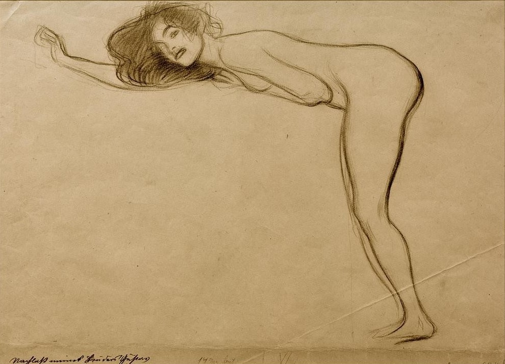 Gustav Klimt, Stehender Mädchenakt mit vorgebeugtem Körper nach links  (Mensch und Gesellschaft)