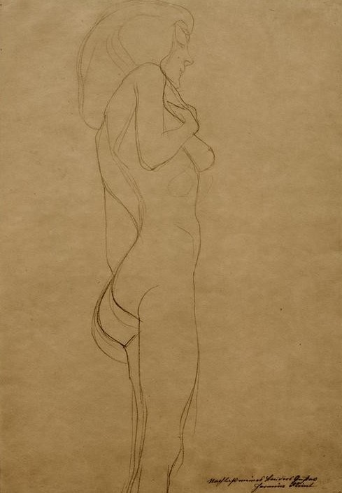 Gustav Klimt, Stehender Frauenakt nach rechts (Studie)  (Mensch und Gesellschaft)