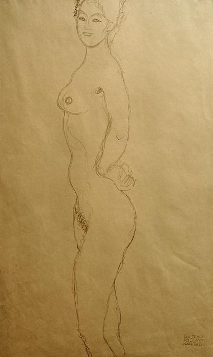 Gustav Klimt, Stehender weiblicher Akt nach links, die Hand in die…  (Mensch und Gesellschaft)