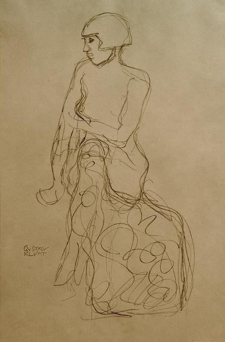 Gustav Klimt, Sitzender Halbakt nach links  (Mensch und Gesellschaft)