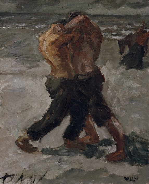 Max Beckmann, Rivalen: Ringerpaar (Kämpfende, Kämpfer, Ringer, Meer, Klassische Moderne, Malerei, Expressionismus, Mensch und Gesellschaft, Wunschgröße, Wohnzimmer, bunt)
