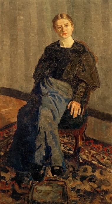 Max Beckmann, Bildnis Minna Tube (Persönlichkeiten, Opernsängerin, Künstlerin, Portrait, Ganzkörperportrait, sitzende Frau, Teppich, Expressionismus, Mensch und Gesellschaft, Wunschgröße, Wohnzimmer, bunt)