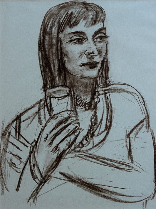 Max Beckmann, Bildnis Marion Greenwood (Portrait, Persönlichkeiten,  Zeichnung, Expressionismus, Klassische Moderne, Wunschgröße, Wohnzimmer, Treppenhaus, schwarz/weiß)