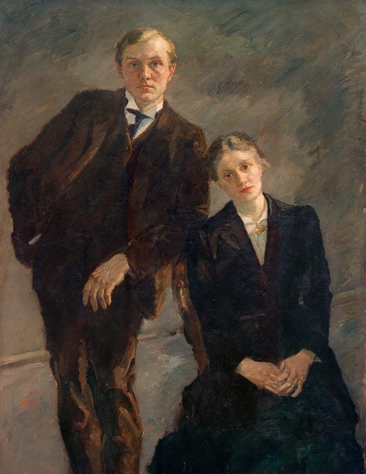 Max Beckmann, Doppelbildnis Max Beckmann und Minna Beckmann-Tube (Portraits, Künstler mit Ehefrau, Persönlichkeiten, Klassische Moderne, Malerei, Expressionismus, Mensch und Gesellschaft, Wunschgröße, Wohnzimmer, bunt)