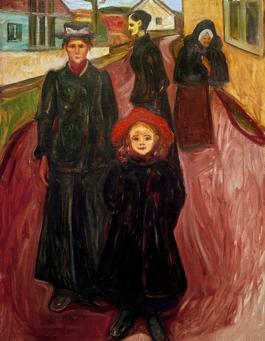 Edvard Munch, Vier Lebensalter (Grossmutter,Gruppenbild,Kind,Kunst,Lebensalter,Mädchen,Strassenszene,Symbolismus,Mutter,Tochter,Norwegische Kunst,Jugend Und Alter,Urgrossmutter,Skandinavische Kunst)