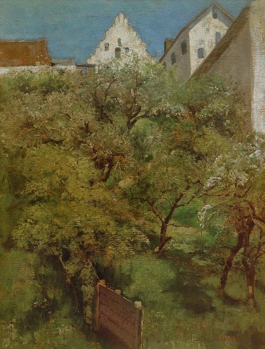 Johann Sperl, Baumblüte unterhalb des Dachauer Rathauses  (Natur)