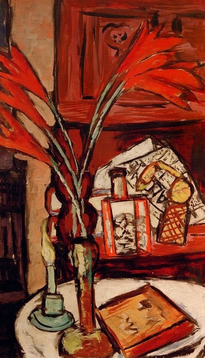 Max Beckmann, Stilleben mit grüner Kerze (Stillleben, Expressionismus, Klassische Moderne, Malerei, Wohnzimmer, Esszimmer, Treppenhaus, Wunschgröße, bunt)