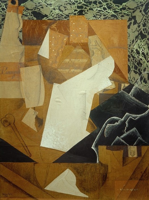 Juan Gris, Stillleben mit Trauben (Stillleben, Trauben, Früchte, Pfeife, geometrische Muster,   Kubismus, Klassische Moderne, Wohnzimmer,  Wunschgröße)