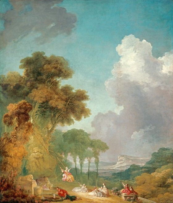 Jean-Honoré Fragonard, Die Schaukel (Ausflug,Garten Und Park,Gesellschaft,Kunst,Landschaft,Menschen Im Park,Freizeit,Urlaub,Wolke,Rokoko,Adel,Schaukel,Französische Kunst,Landleben,Menschen Im Garten,Kleidung (Allgemein),Versammlung)