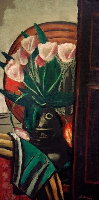 Max Beckmann, Tulpenstilleben (Stillleben, Expressionismus, Klassische Moderne, Malerei, Wohnzimmer, Esszimmer, Treppenhaus, Wunschgröße, bunt)