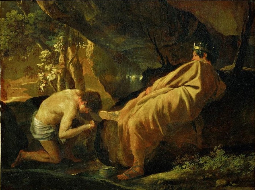 Jean-Antoine Watteau, Le Rendezvous de chasse (Jüngling, König, Krone, Treffen,  Rokoko, Wohnzimmer, Klassiker,  Wunschgröße)