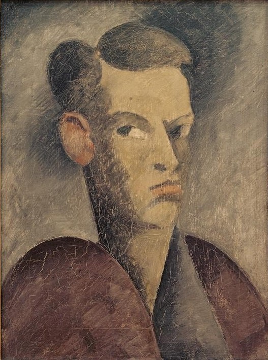 Oskar Schlemmer, Männlicher Kopf I, Selbstbildnis (Deutsche Kunst,Künstler,Kunst,Maler (Künstler),Mann,Selbstbildnis,Portrait,Kopf,Person,Junger Mann)