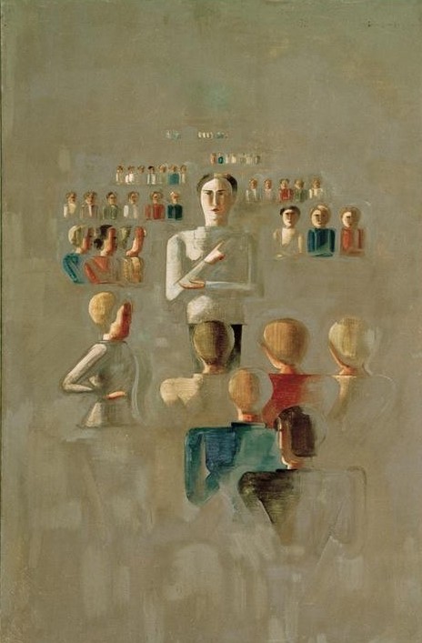 Oskar Schlemmer, Folkwang-Zyklus: Unterricht I (Bauhaus,Deutsche Kunst,Gruppenbild,Kunst,Pädagogik,Universität,Vorlesung,Student,Unterricht,Professor,Entwurf)