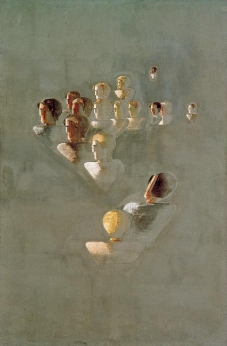 Oskar Schlemmer, Folkwang-Zyklus: Unterricht III (Bauhaus,Deutsche Kunst,Gruppenbild,Kunst,Pädagogik,Universität,Vorlesung,Student,Unterricht,Professor,Entwurf)