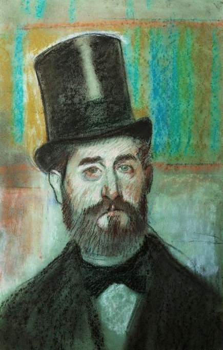 Edgar Degas, Mann mit Zylinder (Herrenhut,Kopfbedeckung,Kunst,Mann,Mensch,Zylinder (Hut),Impressionismus,Bart,Hut,Portrait,Französische Kunst,Vollbart,Kleidung (Allgemein),Brustbild)