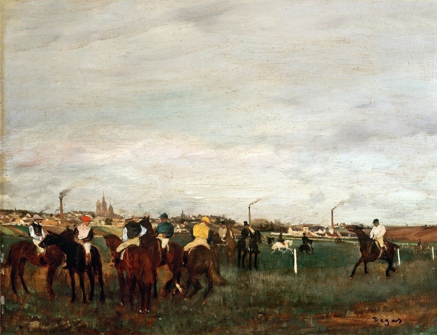 Edgar Degas, Auf dem Sattelplatz (Kunst,Pferdesport,Pferd (Tier),Rennbahn,Sport,Impressionismus,Reiter,Jockey,Französische Kunst,Pferderennen,Reiten)