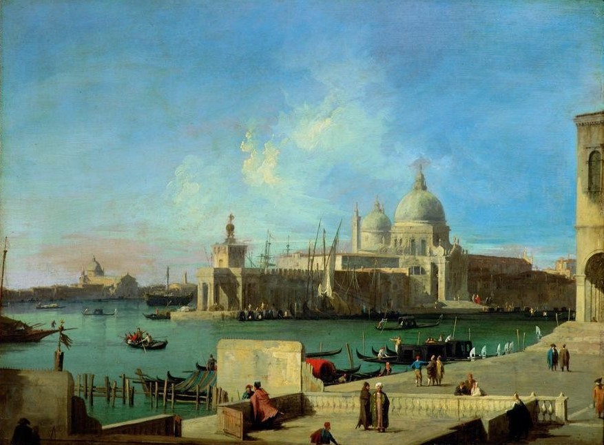 Giovanni Antonio Canaletto, Ansicht von S.Maria della Salute von der Mündung des Canal (Städte, Venedig, Vedute, Architektur, San Giorgio, Gondeln, Lagune, Klassiker, Barock, Wunschgröße, Wohnzimmer)