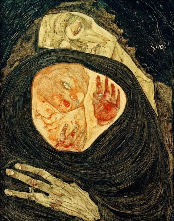 Egon Schiele, Tote Mutter (I) (Familie,Mensch,Mutter Und Kind,Tod,Waisenkind,Expressionismus,Mutter,Österreichische Kunst,Sterben,Mutter Und Säugling)
