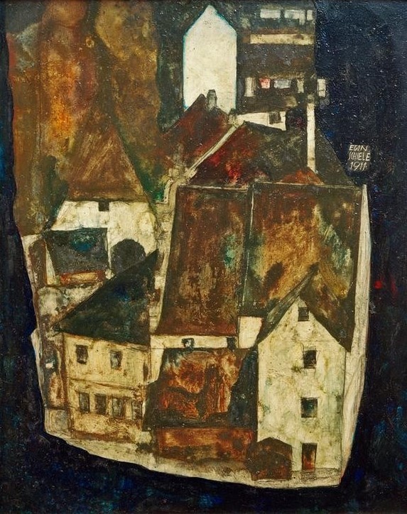 Egon Schiele, Tote Stadt (III) (Altstadt,Architektur,Haus,Kunst,Stadt,Teilansicht,Fluss,Kleinstadt,Expressionismus,Stadtansicht,Architekturdarstellung,Österreichische Kunst,Dachlandschaft,Stadtlandschaft,Menschenleere)