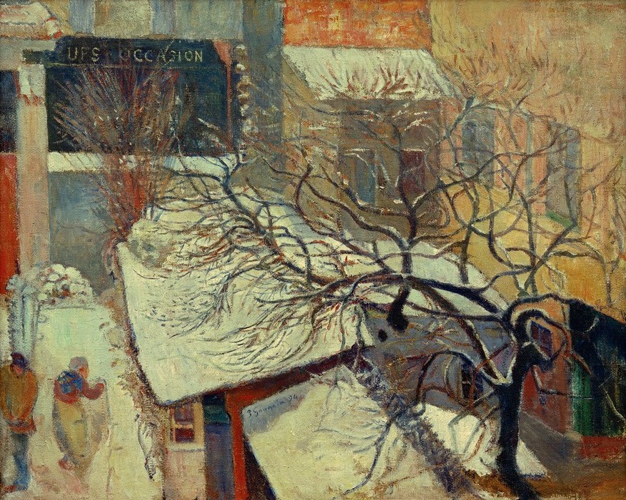 Paul Gauguin, Paris sous la neige (Architektur,Dach,Haus,Jahreszeiten,Kunst,Winter,Hinterhof,Hof,Impressionismus,Schnee,Baum,Architekturdarstellung,Blick Aus Dem Fenster,Französische Kunst,Dachlandschaft,Nabis)