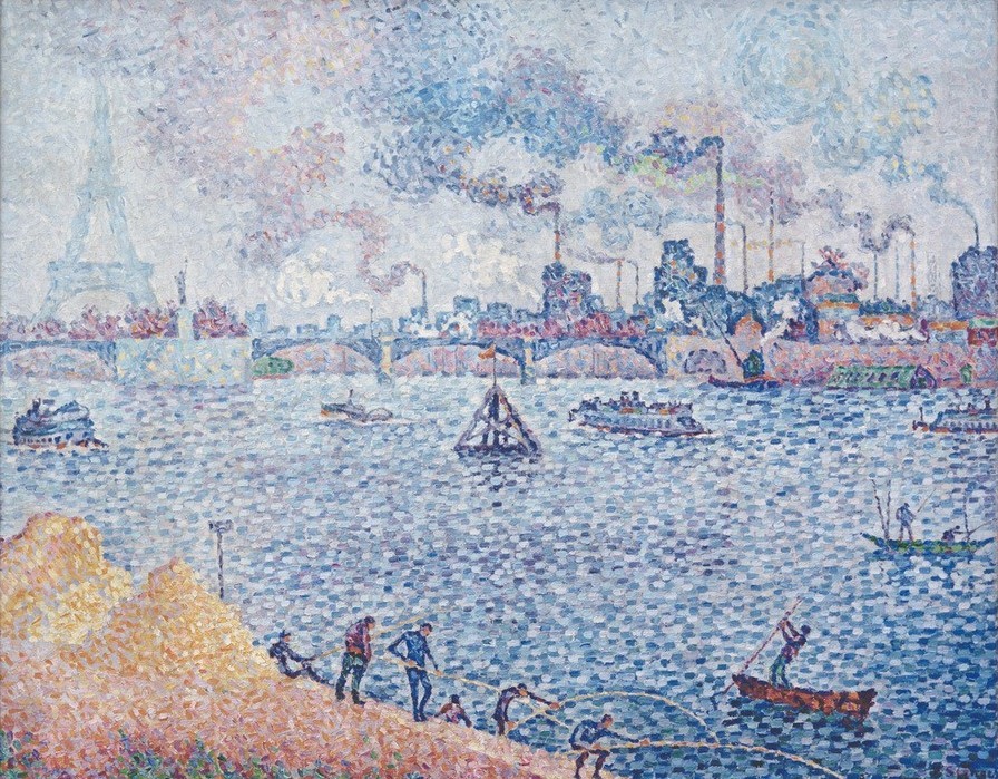 Paul Signac, Pont de Grenelle (Angeln (Sport),Architektur,Boot,Brücke,Geographie,Industrie,Kunst,Schiff,Stadt,Schornstein,Luftverschmutzung,Grossstadt,Fluss,Pointillismus,Fabrik,Vedute,Stadtansicht,Architekturdarstellung,Französische Kunst,Rauch,Ansicht,Emission,Industrielandschaft,Flu)