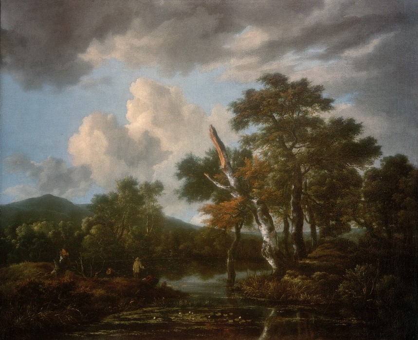 Jacob van Ruisdael, Waldlandschaft mit einem Teich (Himmel (Natur),Kunst,Landschaft,Wolke,Wald,See,Barock,Niederländische Kunst)