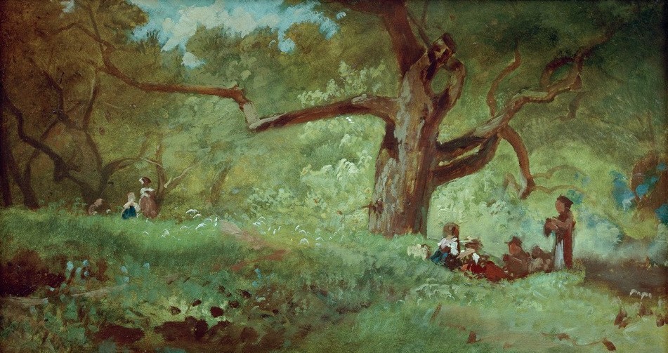 Carl Spitzweg, Im Walde (Deutsche Kunst,Dorfkind,Kind,Kunst,Landschaft,Rast,Wald,Laubwald,Biedermeier,Im Freien (Allgemein))