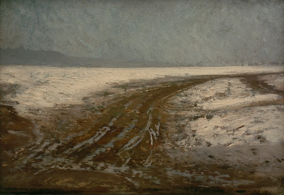 Ilja Jefimowitsch Repin, Weg (auch: Straße im Schnee) (Kunst,Landstrasse,Landschaft,Strasse (Allgemein),Winter,Schnee,Realismus,Ebene,Russische Kunst,Weg,Tauwetter,Vorfrühling)