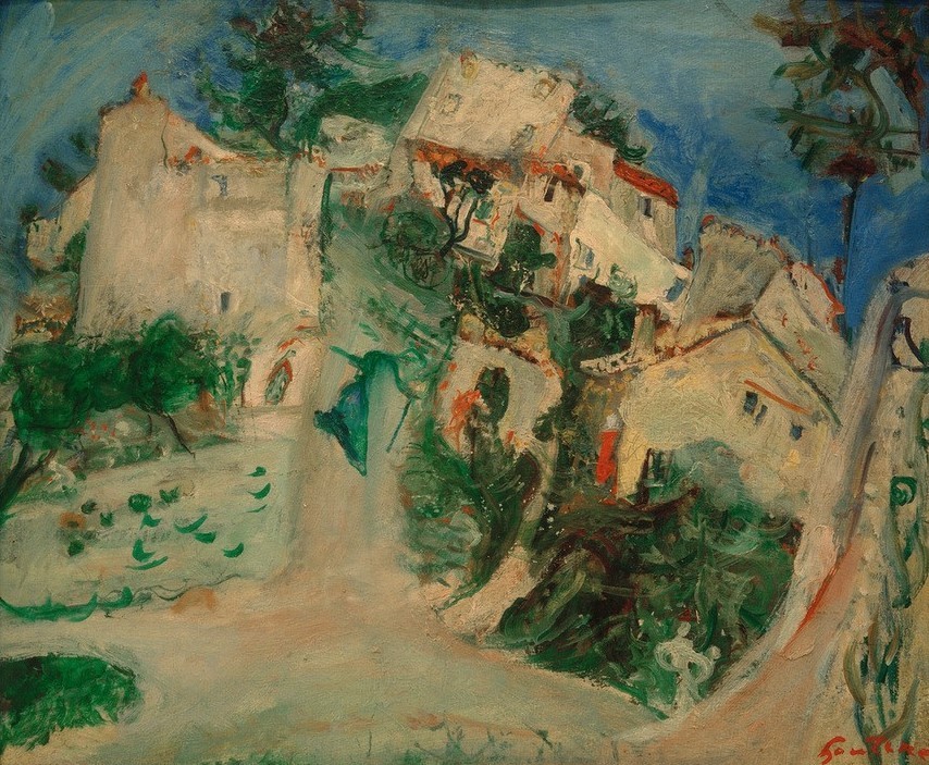 Chaim Soutine, Landschaft bei Cagnes (Dorf,Kunst,Landschaft,Litauische Kunst,Expressionismus,Wind,Architekturdarstellung,Jüdische Kunst)