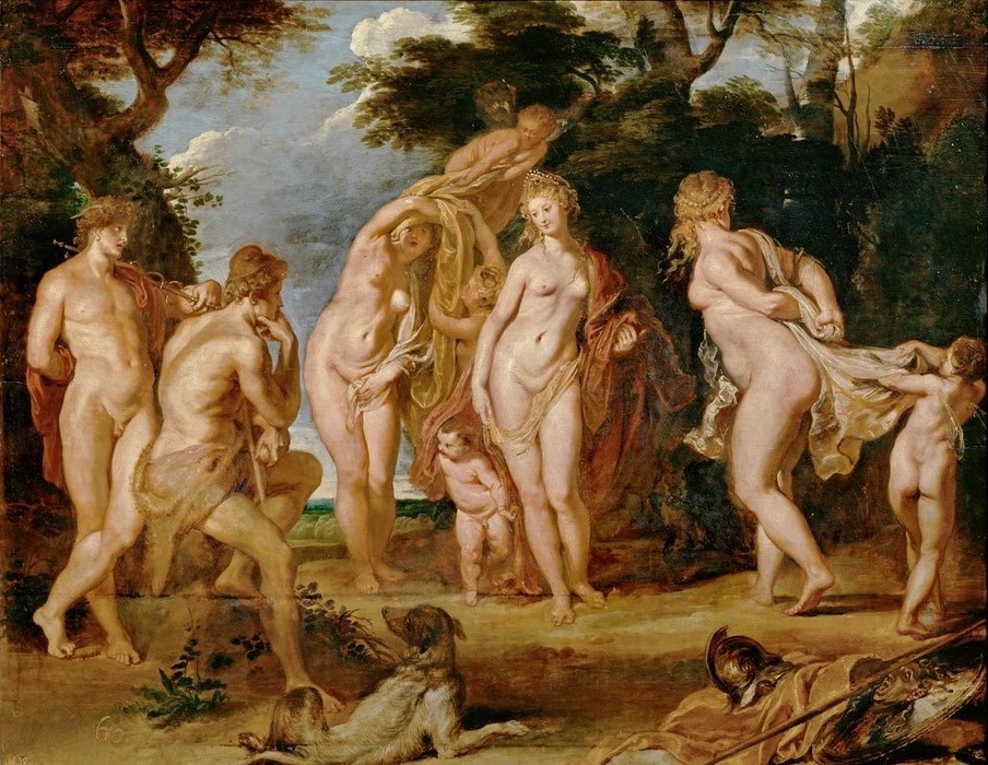 Peter Paul Rubens, Das Urteil des Paris (Flämische Kunst,Frau,Handel,Mythologie,Schönheitswettbewerb,Barock,Akt,Urteil Des Paris,Niederländische Kunst,Göttin,Gott,Griechisch-Römische Mythologie)