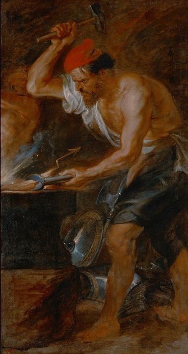 Peter Paul Rubens, Vulkan schmiedet den Blitz Jupiters (Flämische Kunst,Kunst,Meteorologie,Mythologie,Schmied,Vulkan,Wetter,Barock,Blitz,Niederländische Kunst,Amboss,Gott,Griechisch-Römische Mythologie,Waffenschmied,Gewerbe)