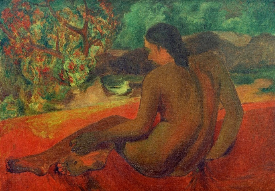 Paul Gauguin, Tahitische Frau (Bad Im Freien,Bad,Frau,Kunst,Freizeit,Völkerkunde,Akt,Rückenakt,Rückenfigur,Französische Kunst,Rücken,Frauenleben,Sitzen,Jahrhundertwende)
