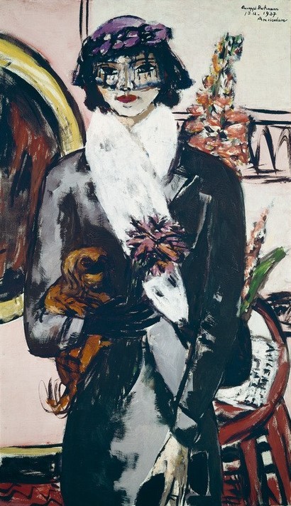 Max Beckmann, Quappi mit weißem Pelz (Frau, Portrait, Expressionismus, Klassische Moderne, Malerei, Wohnzimmer, Treppenhaus, Wunschgröße, bunt)