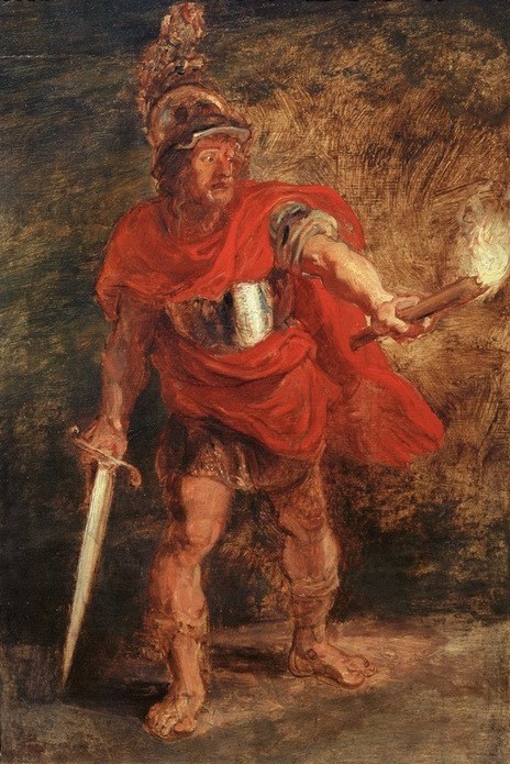 Peter Paul Rubens, Die Vision des Aeneas (Flämische Kunst,Mythologie,Schwert,Waffe,Barock,Angst,Vision,Fackel,Niederländische Kunst,Unterwelt,Licht Und Schatten,Griechisch-Römische Mythologie,Umhang)