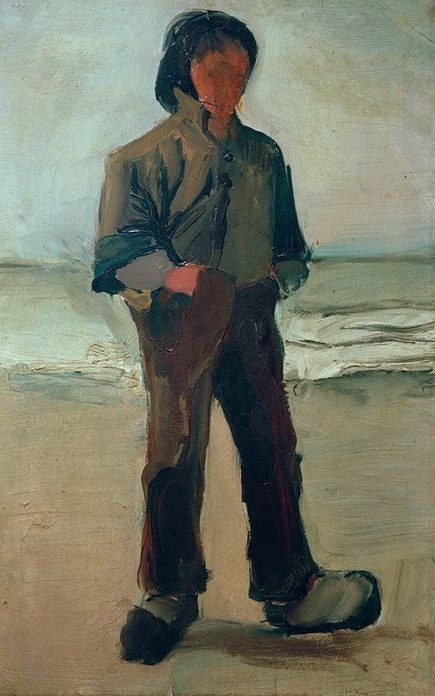 Vincent van Gogh, Fischer am Ufer (Fischer,Fischerei,Kopfbedeckung,Kunst,Mann,Mensch,Schuhe (Schuh),Strand,Meer,Impressionismus,Hut,Portrait,Niederländische Kunst,Ufer,Kleidung (Allgemein),Holzschuhe,Ganzfigurig,Postimpressionismus)