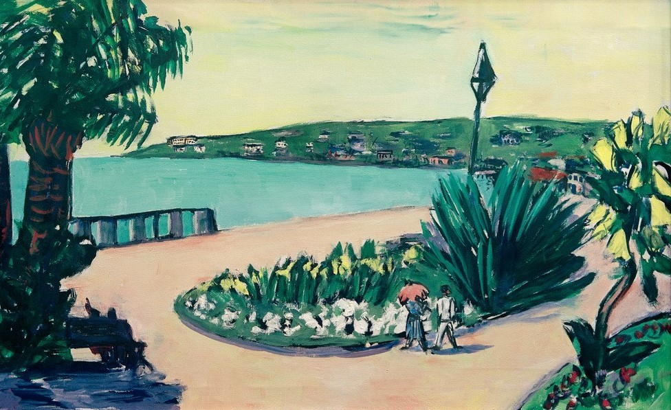 Max Beckmann, Kleine italienische Landschaft (Landschaft, Meer, Expressionismus, Klassische Moderne, Malerei, Wohnzimmer, Treppenhaus, Wunschgröße, bunt)
