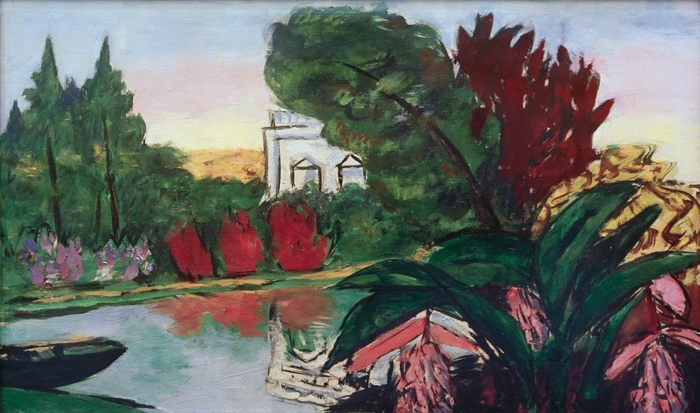 Max Beckmann, Park Bagatelle (Park,Teich, Pflanzen,  Expressionismus, Klassische Moderne, Malerei, Wohnzimmer, Treppenhaus, Wunschgröße, bunt)