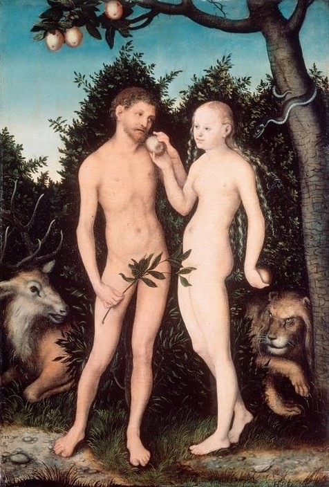 Lucas Cranach der Ältere, Der Sündenfall (Deutsche Kunst,Frau,Mann,Renaissance,Altes Testament,Akt,Sündenfall,Bibel,Baum Der Erkenntnis,Genesis,Jüdisch-Christlich)