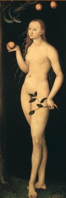 Lucas Cranach der Ältere, Eva (Deutsche Kunst,Frau,Schönheit,Renaissance,Altes Testament,Akt,Sündenfall,Bibel,Feigenblatt,Genesis,Jüdisch-Christlich)