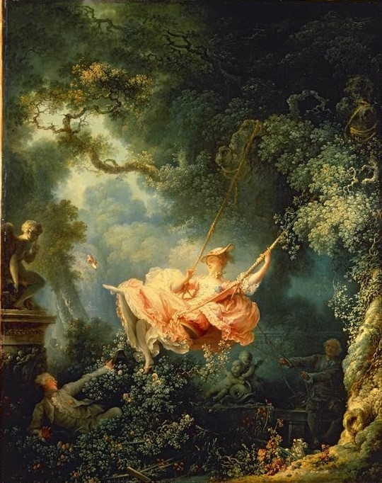 Jean-Honoré Fragonard, El columpio (Landschaft, Park, Spiel, junge Frau, Jünglinge,  Schaukel, Treppenhaus, Wohnzimmer, Rokoko, Klassiker, Wunschgröße, Malerei, bunt)