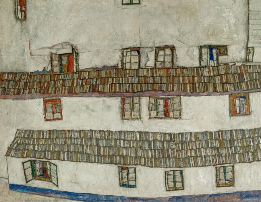 Egon Schiele, Fenster (Architektur,Fenster,Haus,Kunst,Wohnhaus (Allgemein),Fassade,Expressionismus,Architekturdarstellung,Österreichische Kunst)