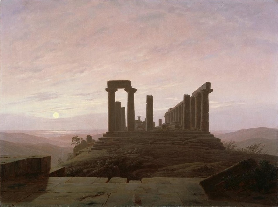 Caspar David Friedrich, Junotempel in Agrigent (Deutsche Kunst,Landschaft,Mythologie,Ruine,Tempel,Romantik,Griechisch-Römische Mythologie)