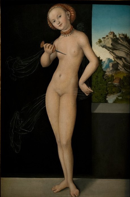 Lucas Cranach der Ältere, Lucretia (Dolch,Frau,Jugend (Lebensalter),Kunst,Museum,Nordisch,Selbstmord,Schönheit,Alter,Römisch,Renaissance,Portrait,Messer,Adel,Nacktheit,Leben,Figur,Malen,Allemande)