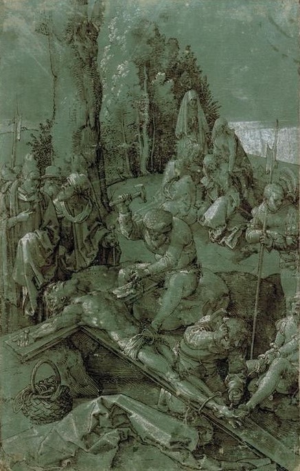 Albrecht Dürer, Kreuznagelung (Christentum,Deutsche Kunst,Hinrichtung,Religion,Renaissance,Neues Testament,Bibel,Kreuzigung,Kreuznagelung,Passion Christi)