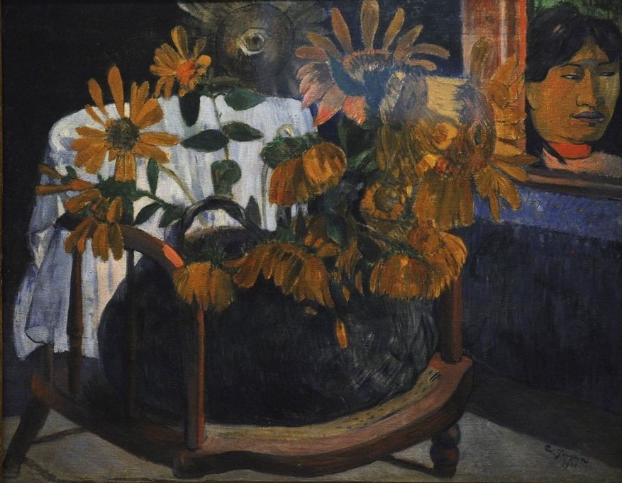 Paul Gauguin, Sunflowers, 1901 (Fenster,Frau,Jugend (Lebensalter),Kunst,Museum,Gesicht,Sessel,Kopf,Blume,Malen,Postimpressionismus)