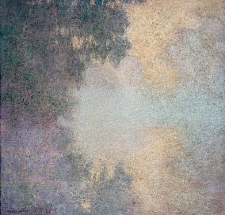 Claude Monet, Matinée sur la Seine (Kunst,Landschaft,Tageszeiten,Impressionismus,Fluss,Spiegelung,Nebel,Französische Kunst,Jahrhundertwende,Vormittag)