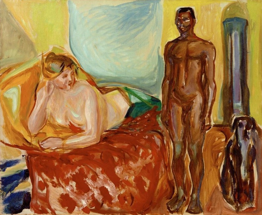 Edvard Munch, Kleopatra und der Sklave (Erotik,Frau,Geschichte,Königin,Kunst,Mann,Sklave,Akt,Expressionismus,Norwegische Kunst,Diener,Gegensatz,Weisse Und Farbige,Skandinavische Kunst,Altes Ägypten,Farbiger,Divan)