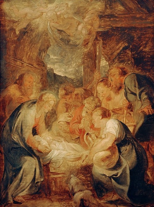 Peter Paul Rubens, Anbetung der Hirten (Christentum,Engel,Flämische Kunst,Kunst,Religion,Barock,Neues Testament,Bibel,Putto,Christi Geburt,Stall,Anbetung Der Hirten,Niederländische Kunst,Anbetung (Allgemein),Kindheit Jesu)