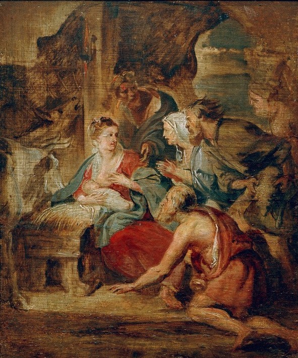 Peter Paul Rubens, Anbetung der Hirten (Baby,Christentum,Flämische Kunst,Kunst,Religion,Barock,Heilige Familie,Neues Testament,Bibel,Christi Geburt,Stall,Anbetung Der Hirten,Niederländische Kunst,Anbetung (Allgemein),Kindheit Jesu)